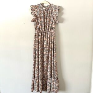 Floral Ruffle Sleeve Maxi Dress Cottagecore Romantic Boho S